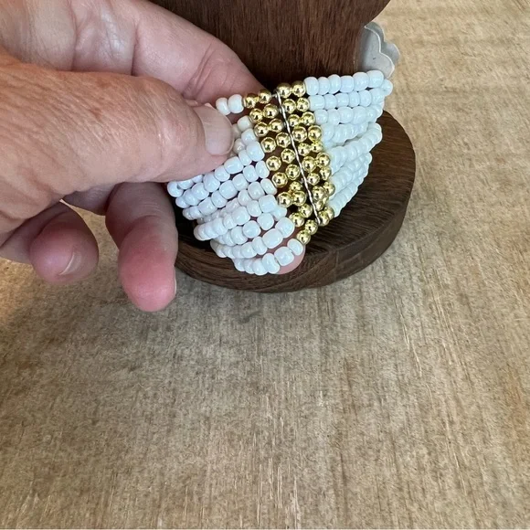 Beaded Bracelets teal peach white gold stretch clasp adjustable - Picture 10 of 10